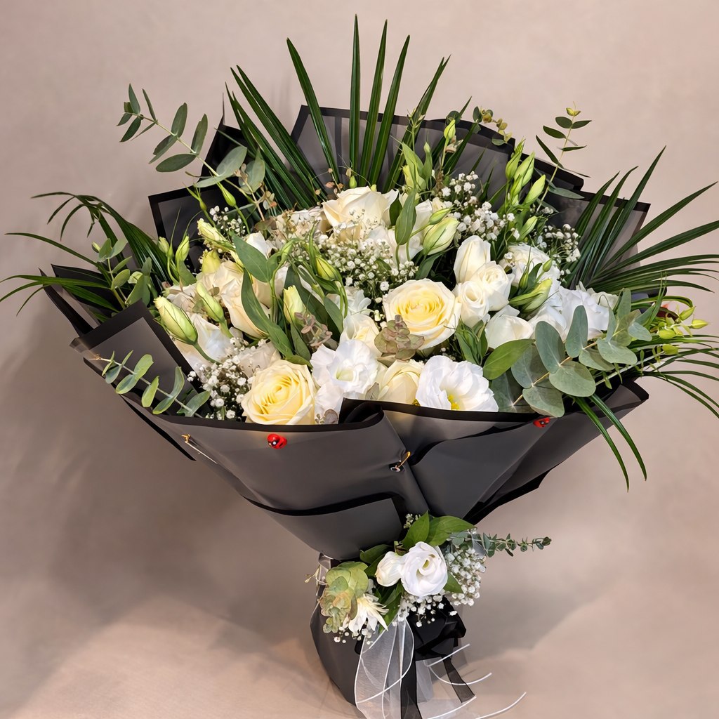 İhtişamlı Beyaz Gül Buketi