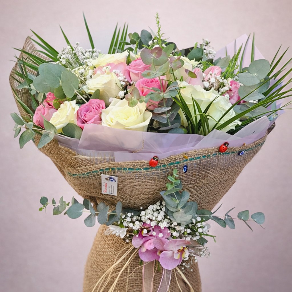 Rustik Pembe Gül  Buketi